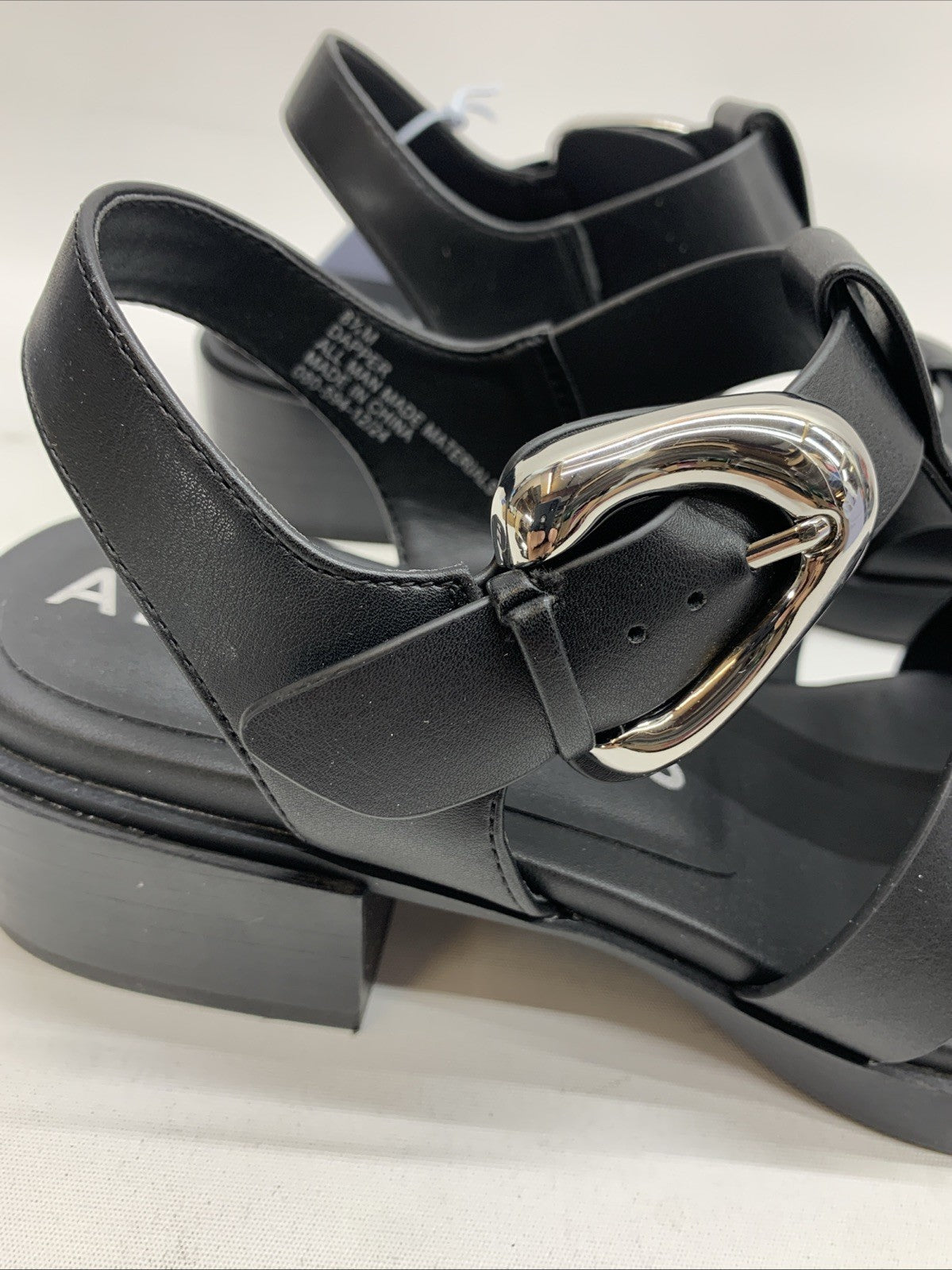 Women Sandals Aerosoles Dapper Sandal 8.5 Black Buckle Low Block Heel Square Toe