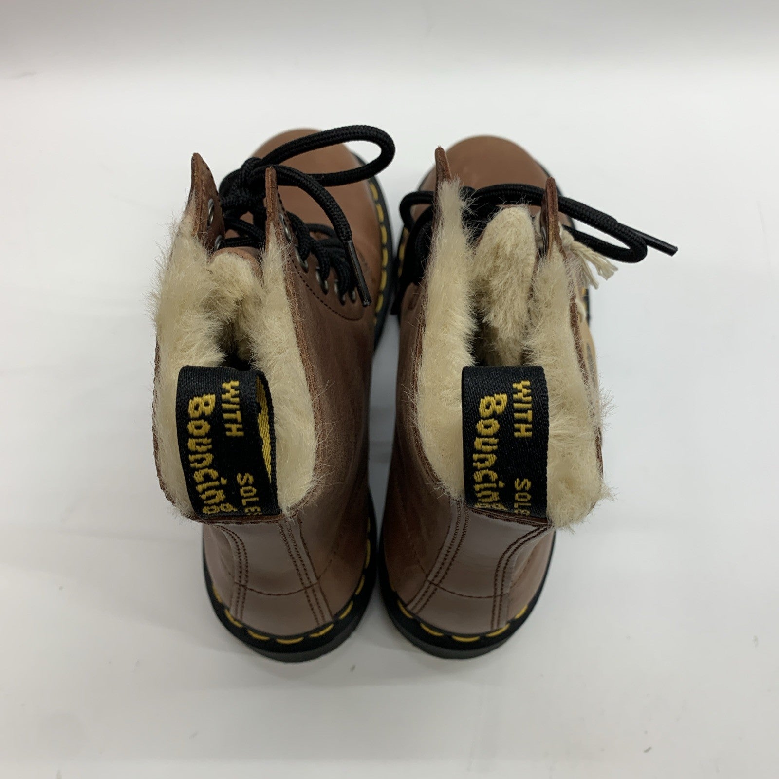 Dr Martens Air Wair Serena 1460 leather Faux fur lined Combat Boots Size 8 Lace