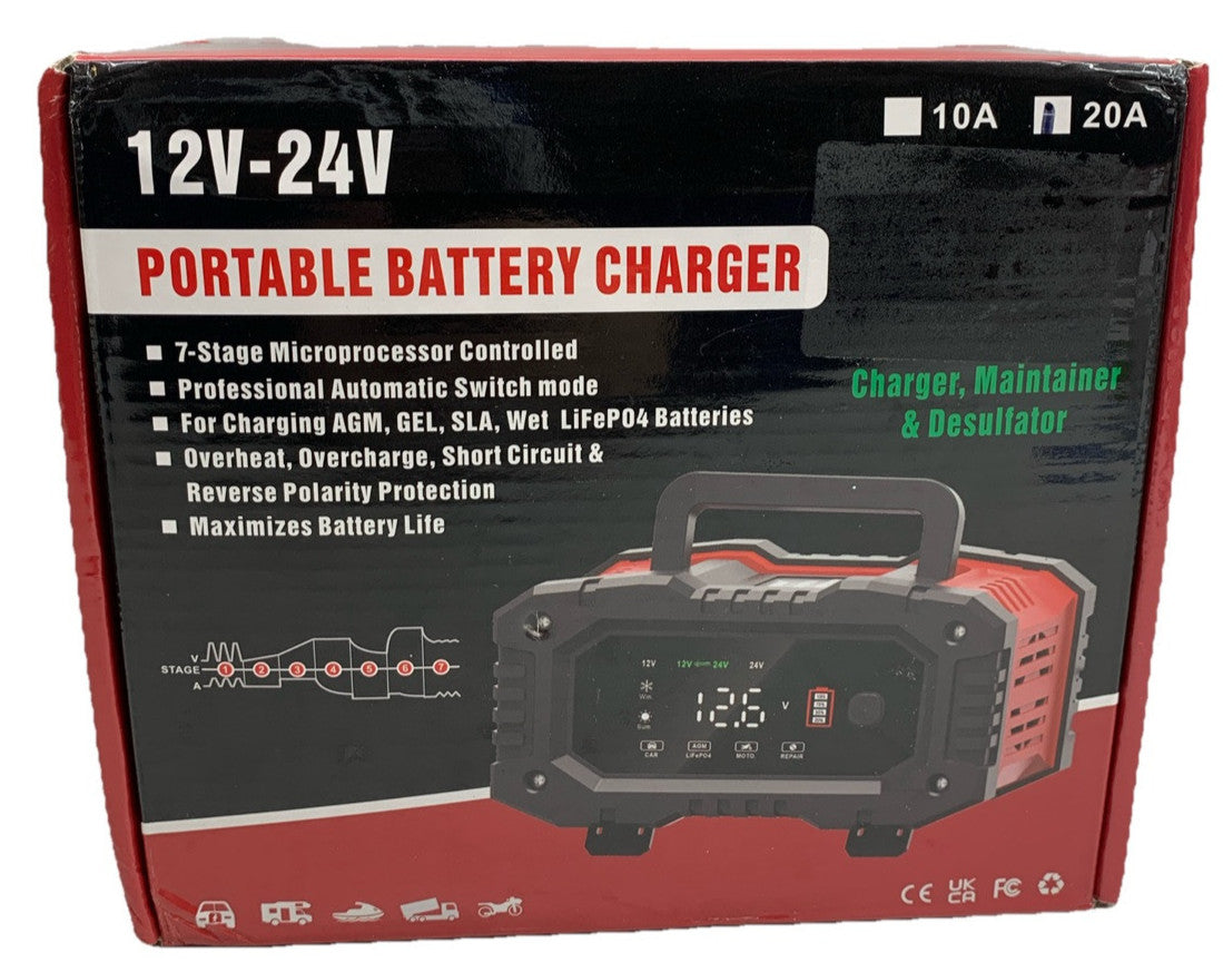 20A 12V/24V Car Battery Charger 7-Stage Automatic Trickle Charger Maintainer