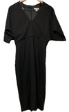 London Times Women's Black Midi Dress V-Neck Office Formal Short Sleeve Size 4