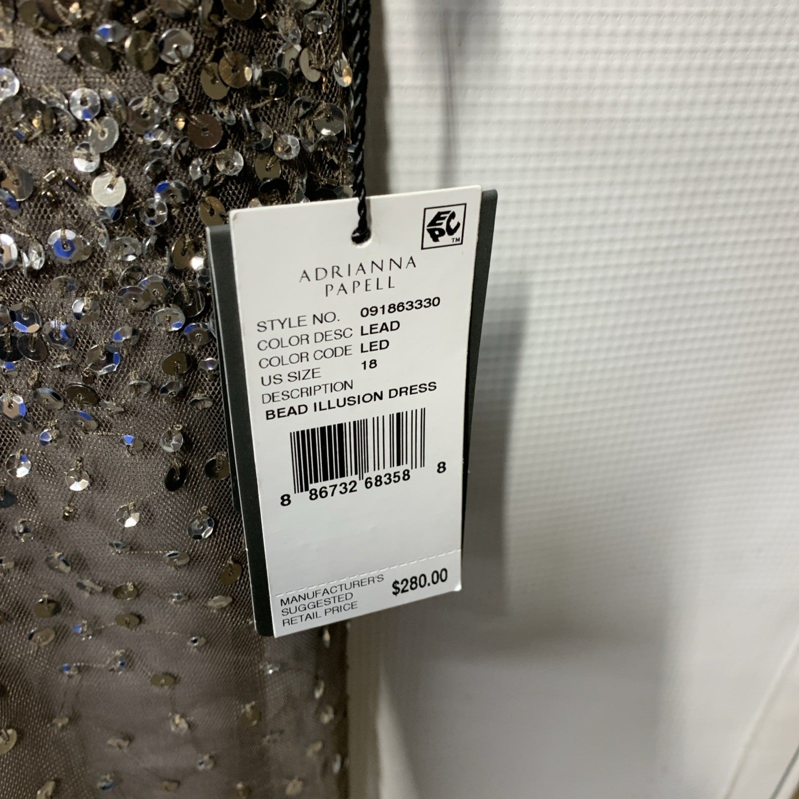 Adrianna Papell Women's 3/4 Sleeve Beaded Evening Illusion Dress Gown Size 18