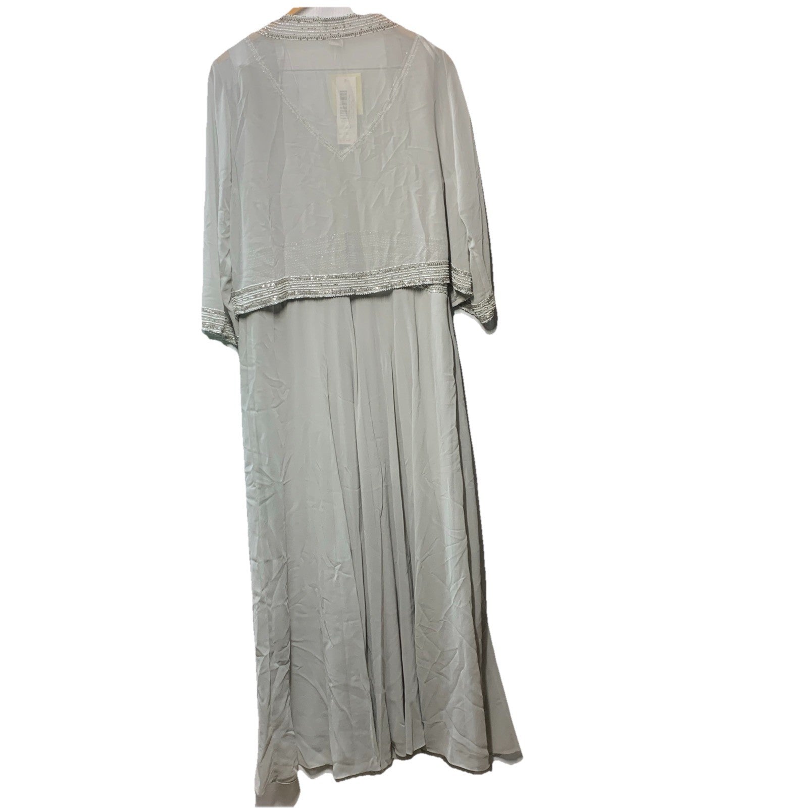 J Kara V-Neck Sleeveless Long Formal Dress With Matching Jacket Silver Size 14W