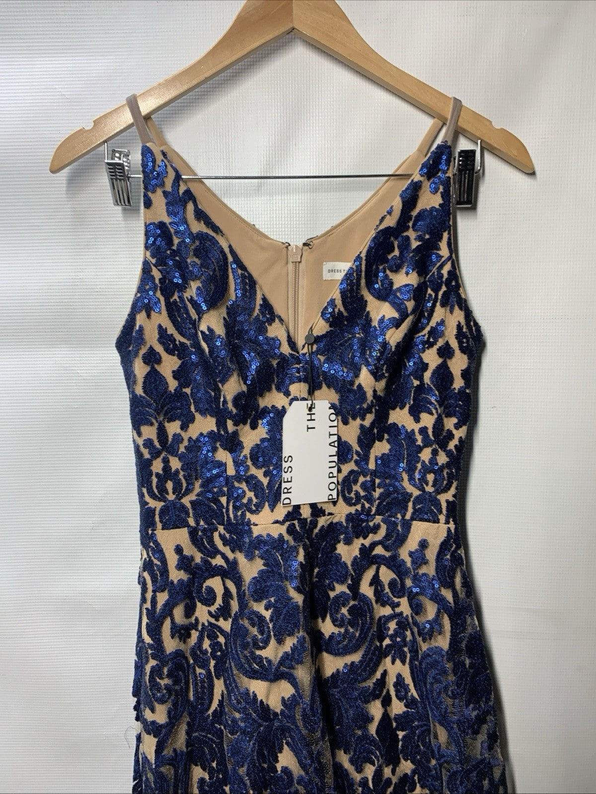 Dress The Population Embellished Fit & Flare Dress Size Small V-neck Sleeveless