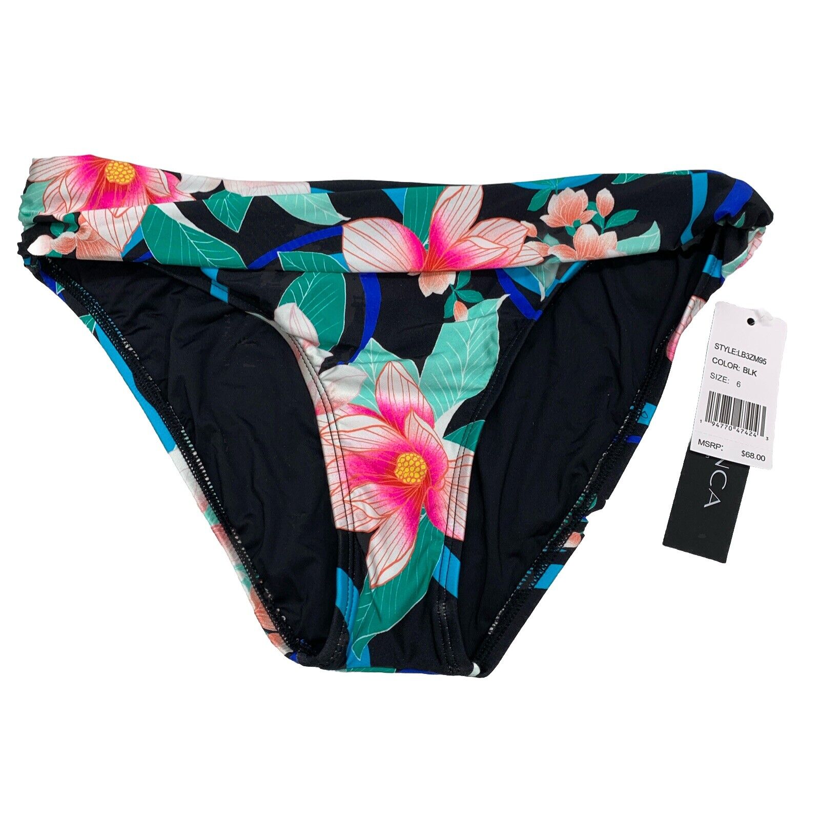 La Blanca Tropical Print Ruched Sides Foldover Swim Bottom Underwear Size 6