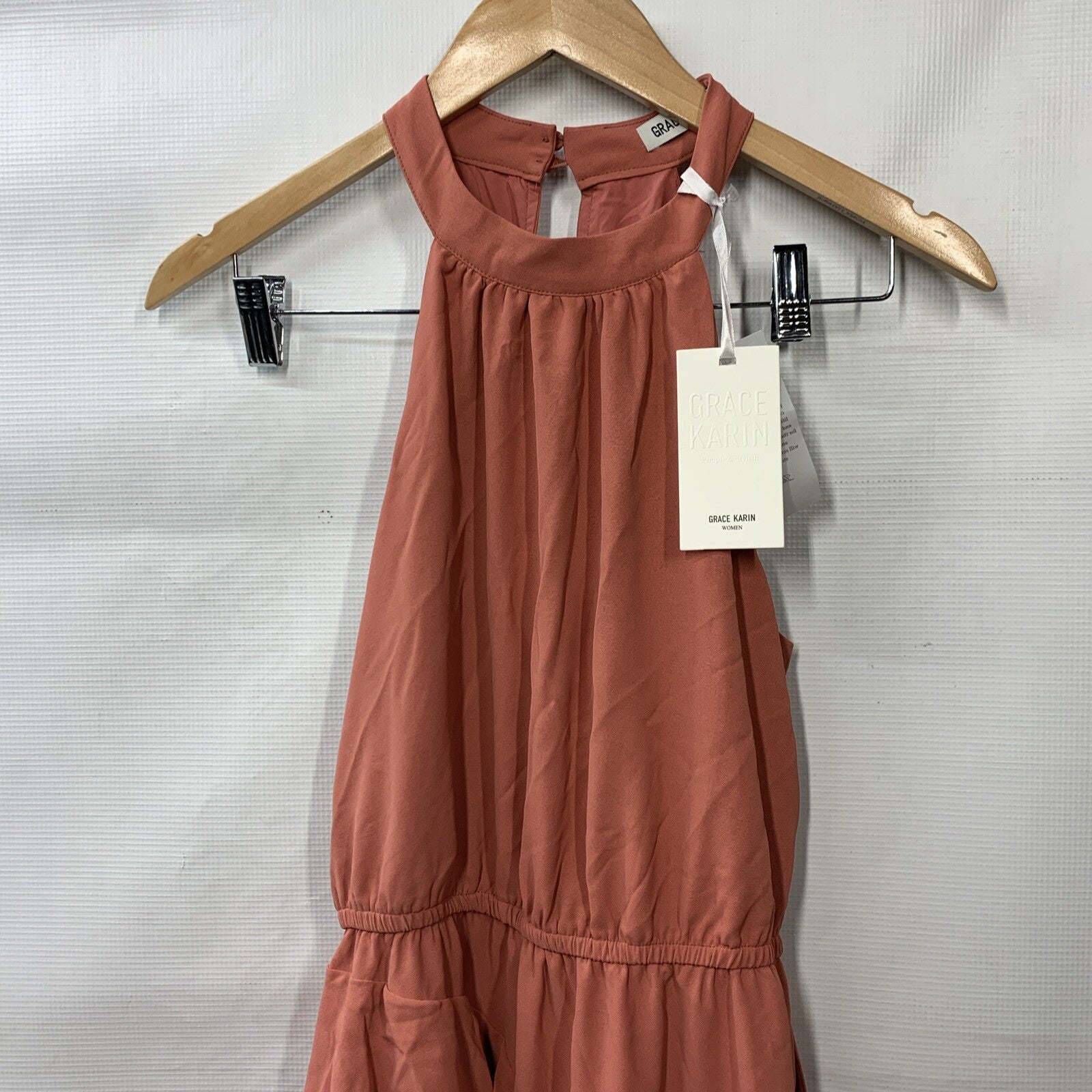 Grace Karin Pink Sleeveless Halter Dress Women's Large, Flowy  Long Ruffle Small