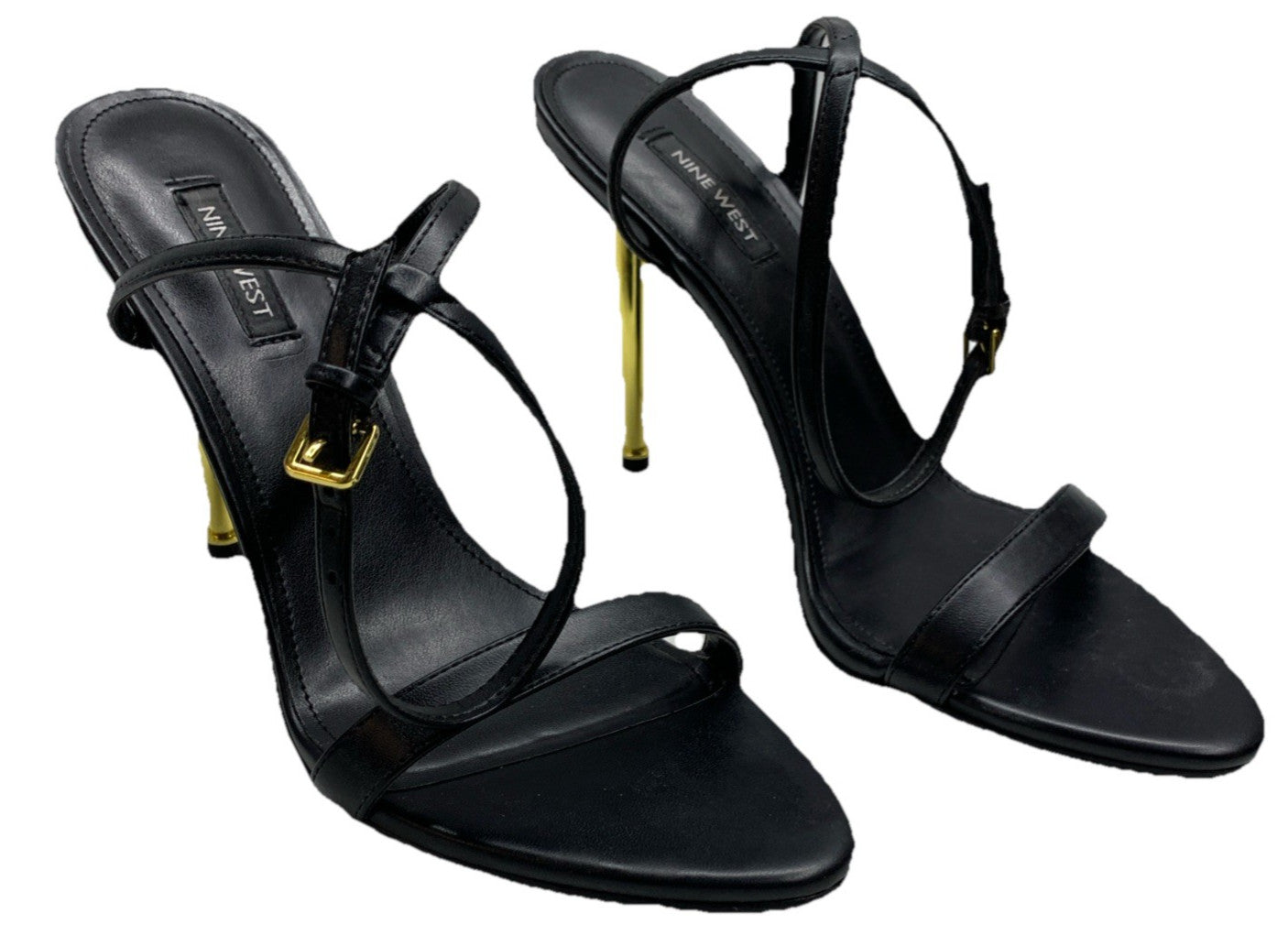 Nine West Womens Reina Black Faux Leather Heels Sandal WNREINA3 Shoes Size 9M
