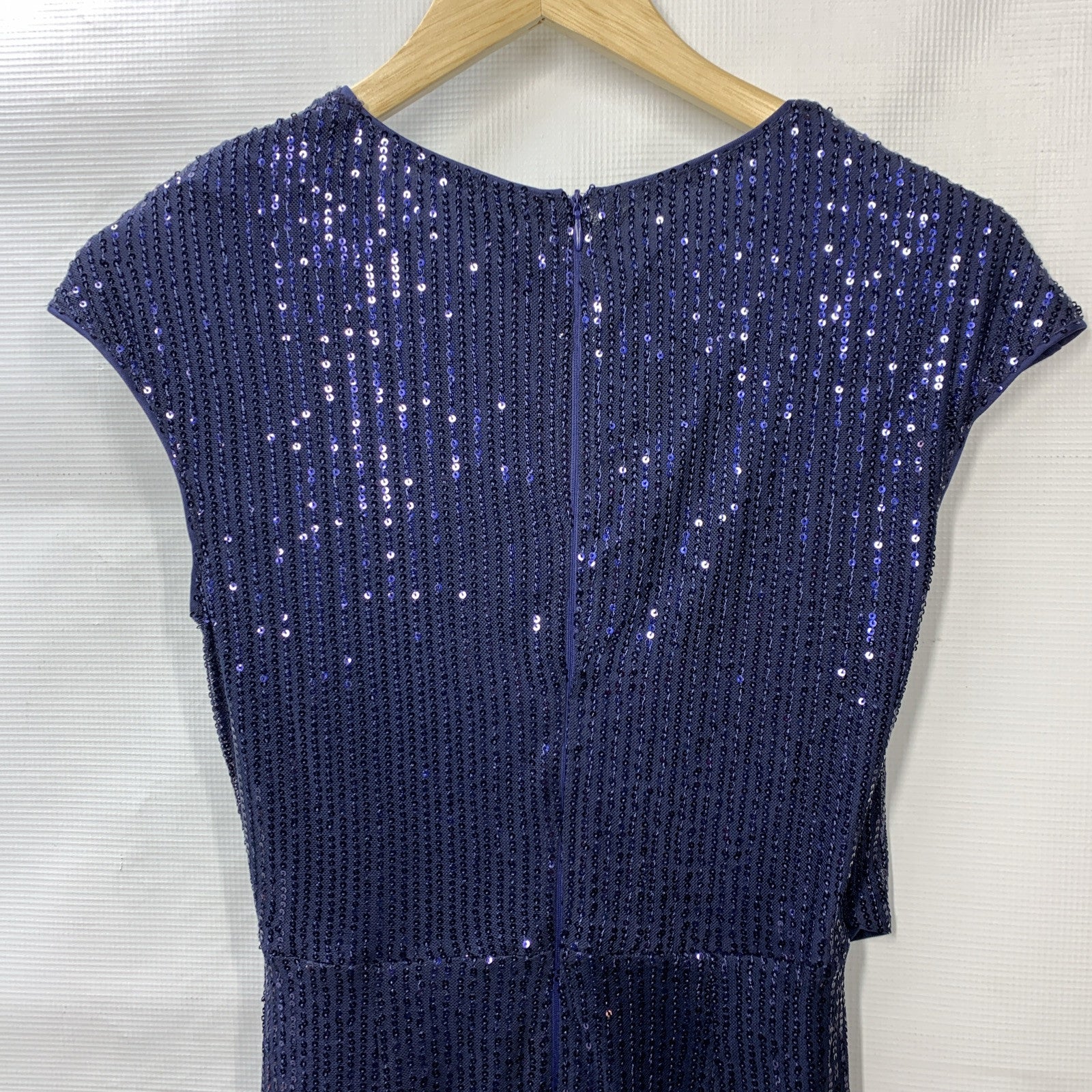 Grace Karin Sparkly Sequin Faux Wrap Short Sleeve Dress V-Neck Navy Size Small