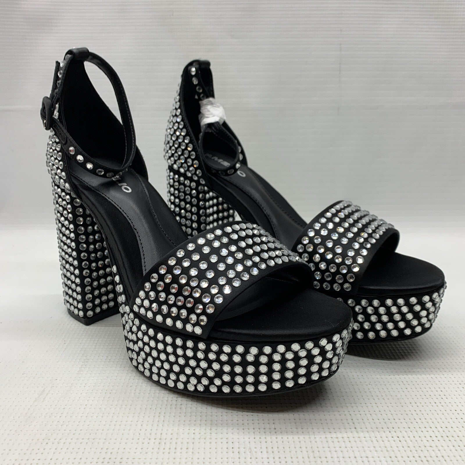 D'Amelio Brands Mayvinaa Platform Sandal Size 8 Black Crystal Satin Block Heel