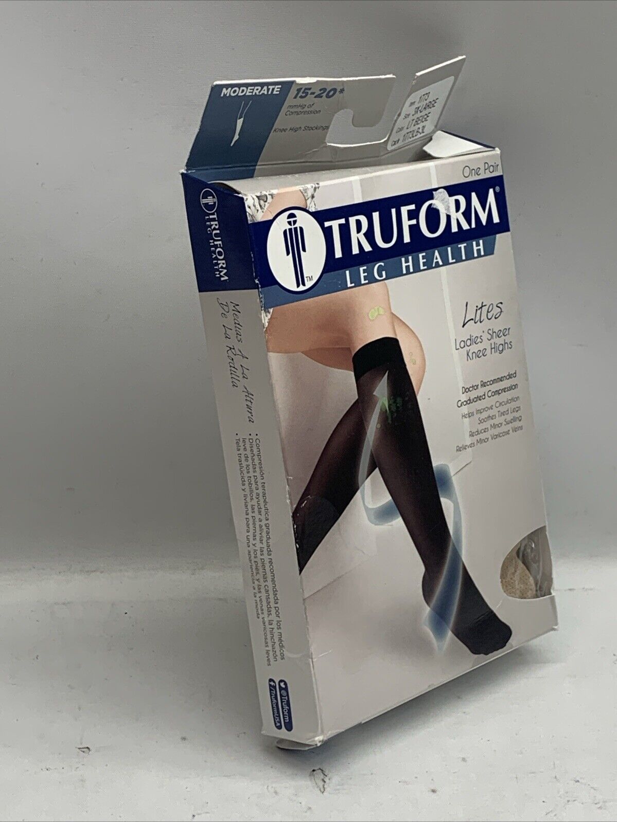 Truform Lites Ladies Sheer Stocks Moderate 15-20 Knee Highs 1773 Sz 3XL LT Beige
