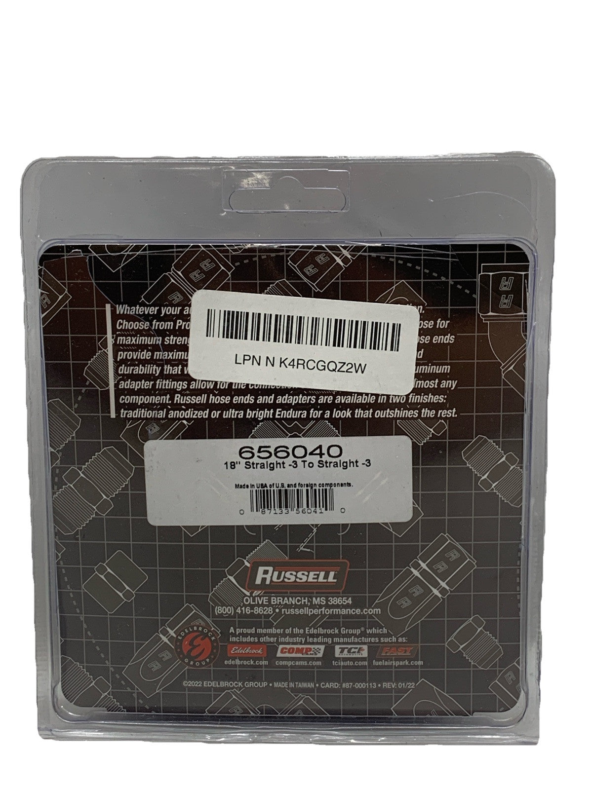 Edelbrock/Russell 656040 Straight -3AN to Straight -3AN Brake Hose - 18