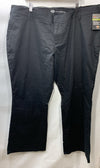 Black women's Dickies flat front stretch twill long pants in size 24 regular, shown in desert black color.