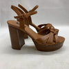 Nine West Women's Rast Platform Block High Heeled Sandal Brown 9M Open Round Toe