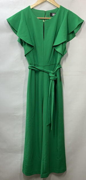 DKNY Womens Navy Flutter Sleeve Keyhole Neck Cropped Jumpsuit Green Size 2P