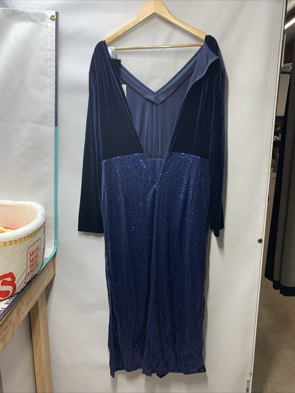 Hanna Nikole Women's Plus Size Velvet Side Slit Sequin Dress V Neck - Size 20W