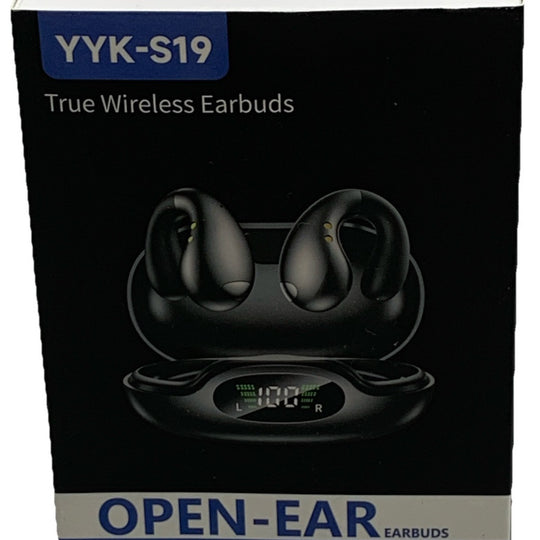 Open Ear Clip On Headphones Bluetooth 5.3 Wireless Earbuds YYK-S19 4HD Mic Black