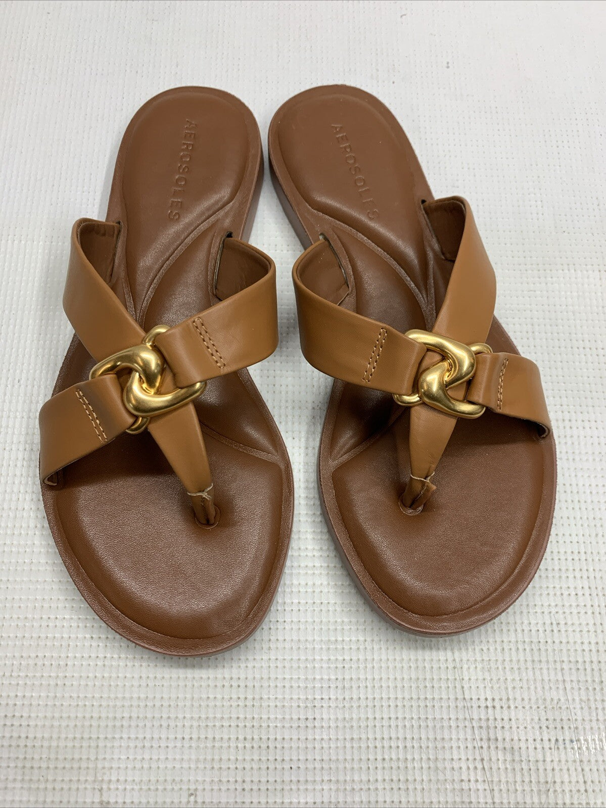 Aerosoles GAIA Tan Leather 293 Sandal Size 6.5M Open Toe Crisscross Strap Slipon