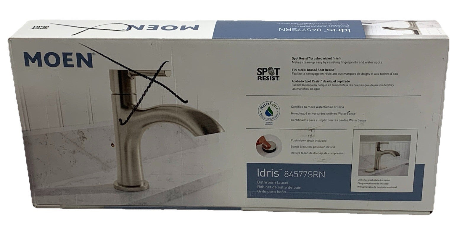 Moen Idris One Handle Bathroom Faucet Modern Deck Mount 84577SRN Brushed Nickle