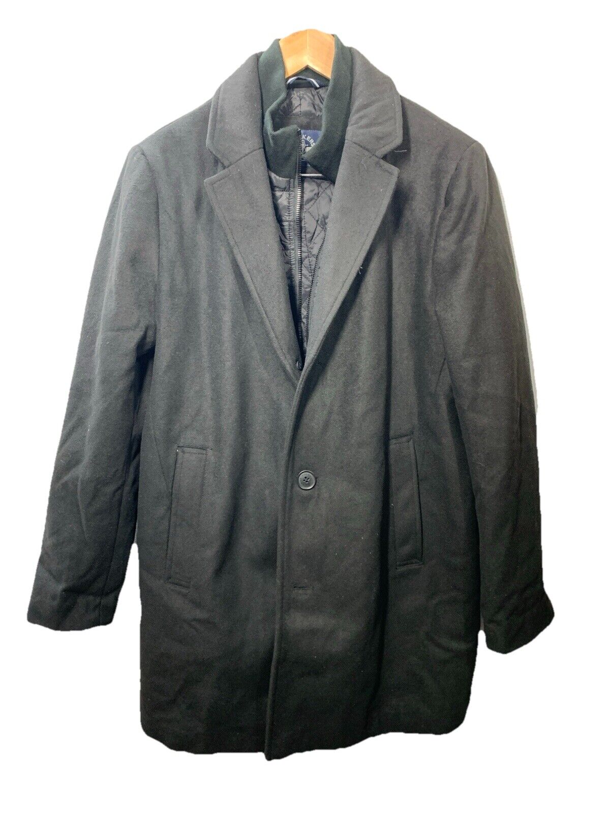Dockers Men's Henry Wool Blend Top Coat Black Size Large Long Sleeve with Pocket
