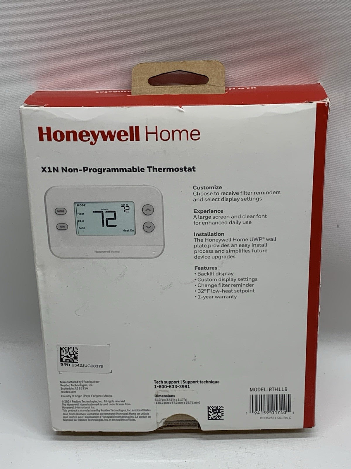 Honeywell Home RTH11B X1N Non-Programmable Thermostat Single-Stage 1 Heat/Cool