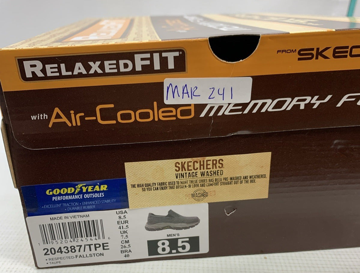 Skechers Respected-Fallston Slip-Ons Men's Size 8.5 Canvas Goodyear Grip Taupe
