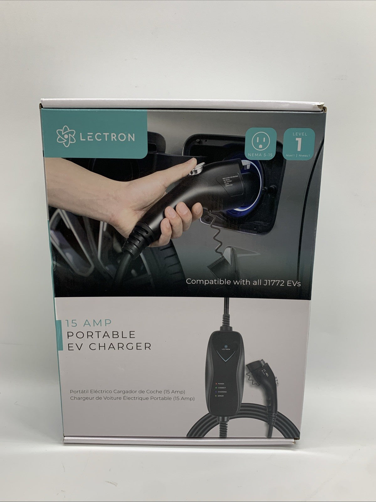 Lectron Level 1 EV Charger - ETL Certified, 110V, 15 Amp, 16 ft Extension 120V