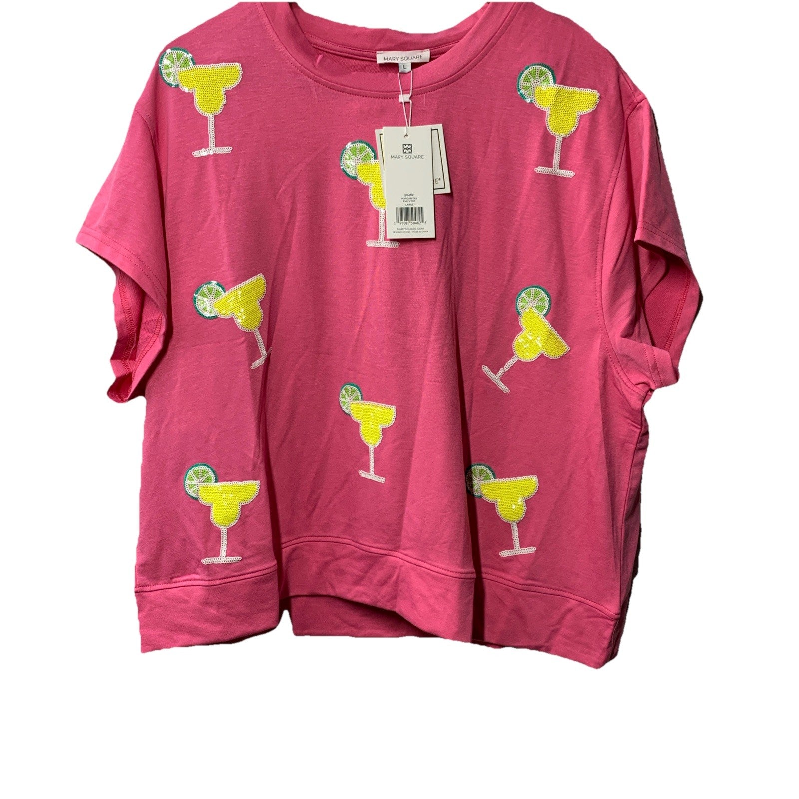 Emily Margaritas Pink On-The-Go Polyester Blend Loungewear Short Shirt Set Large