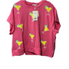 Emily Margaritas Pink On-The-Go Polyester Blend Loungewear Short Shirt Set Large