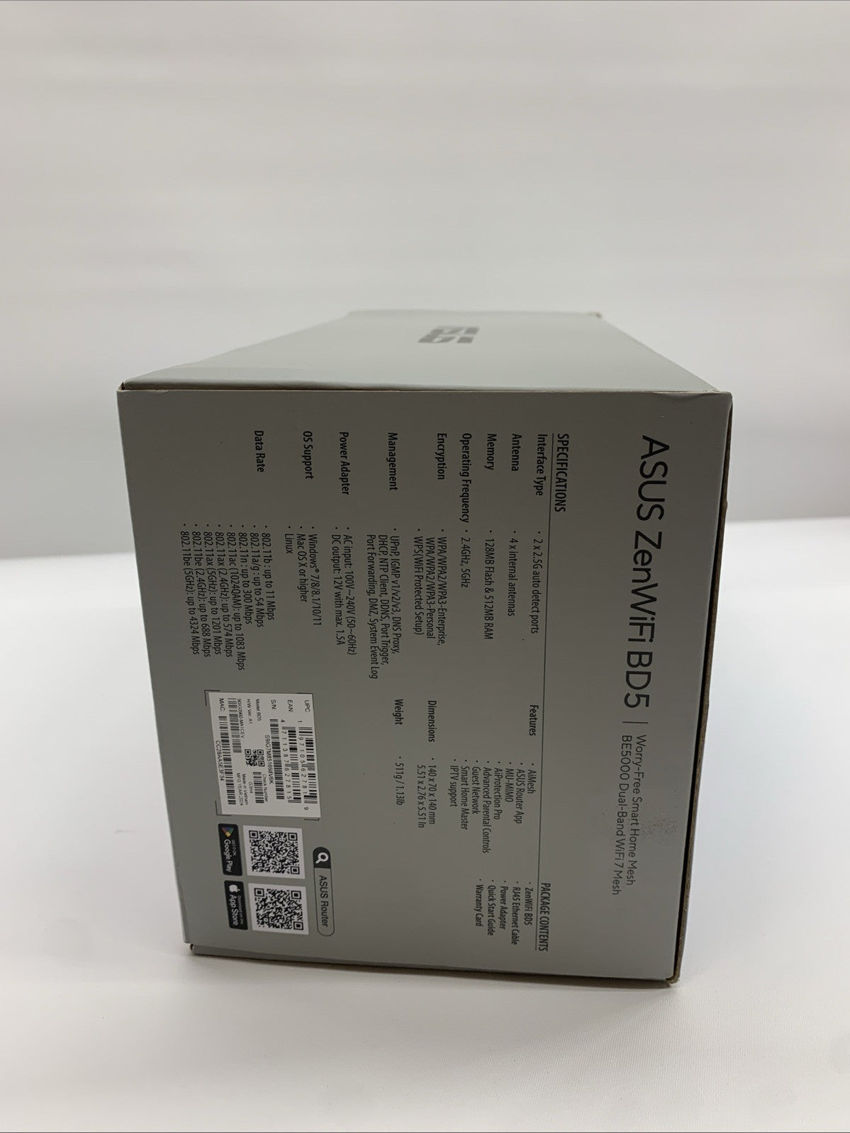 Asus ZenWiFi BD5 Wi-Fi 7 Mesh Ethernet Wireless Router -  5000 Mbps, 6800 sq.ft