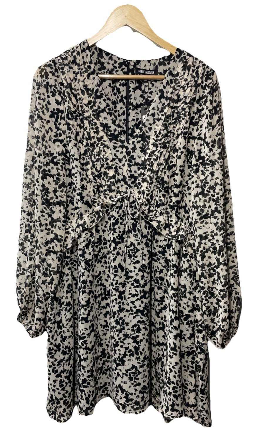 Steve Madden Apparel Women's Rami Dress Size L Long Sleeve V-neck Black/Ivory