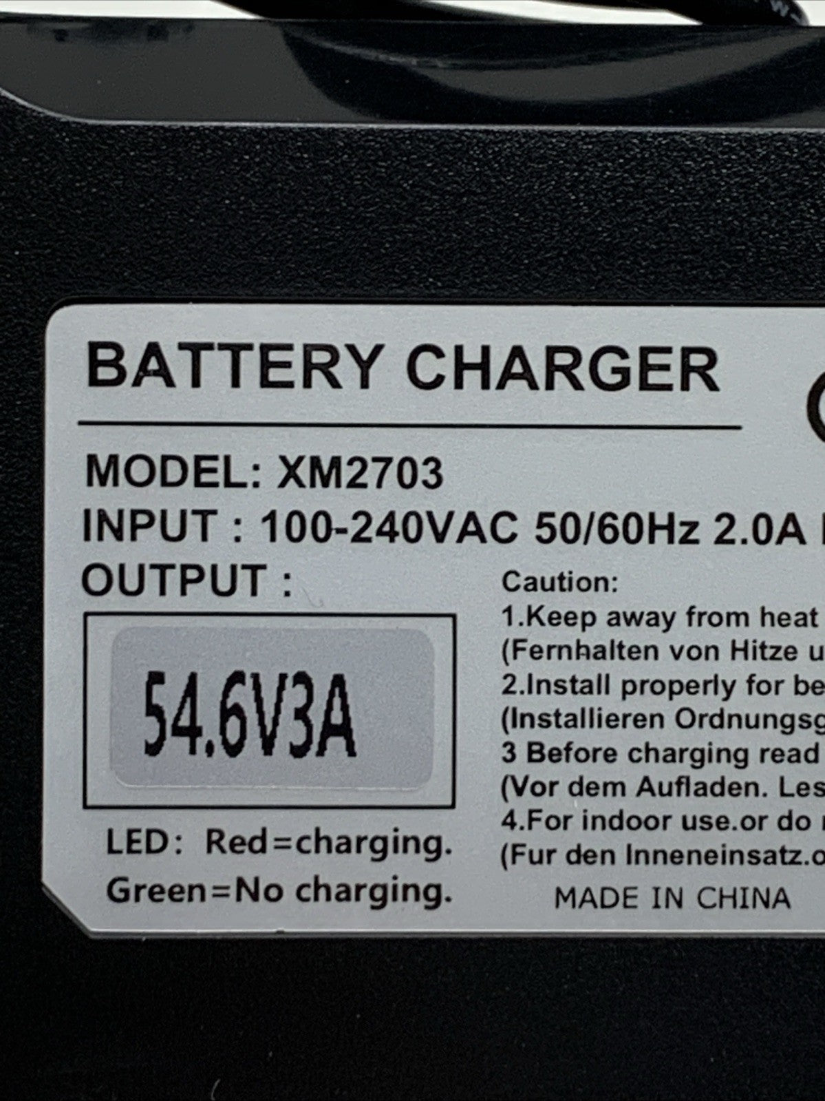 Battery 54.6v4a Power Supply Adapter Charger Model XM2703 100-240VAC 50/60Hz