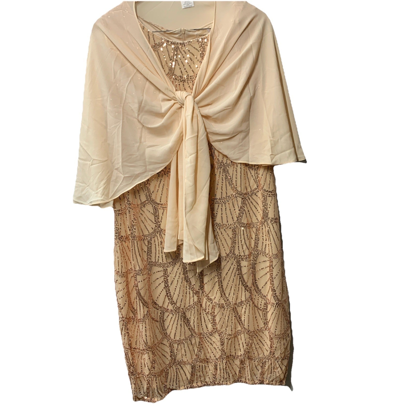 Gold sequin mother of the bride dress by The Family Flips, formal size 18, elegant wedding and special occasion gown.