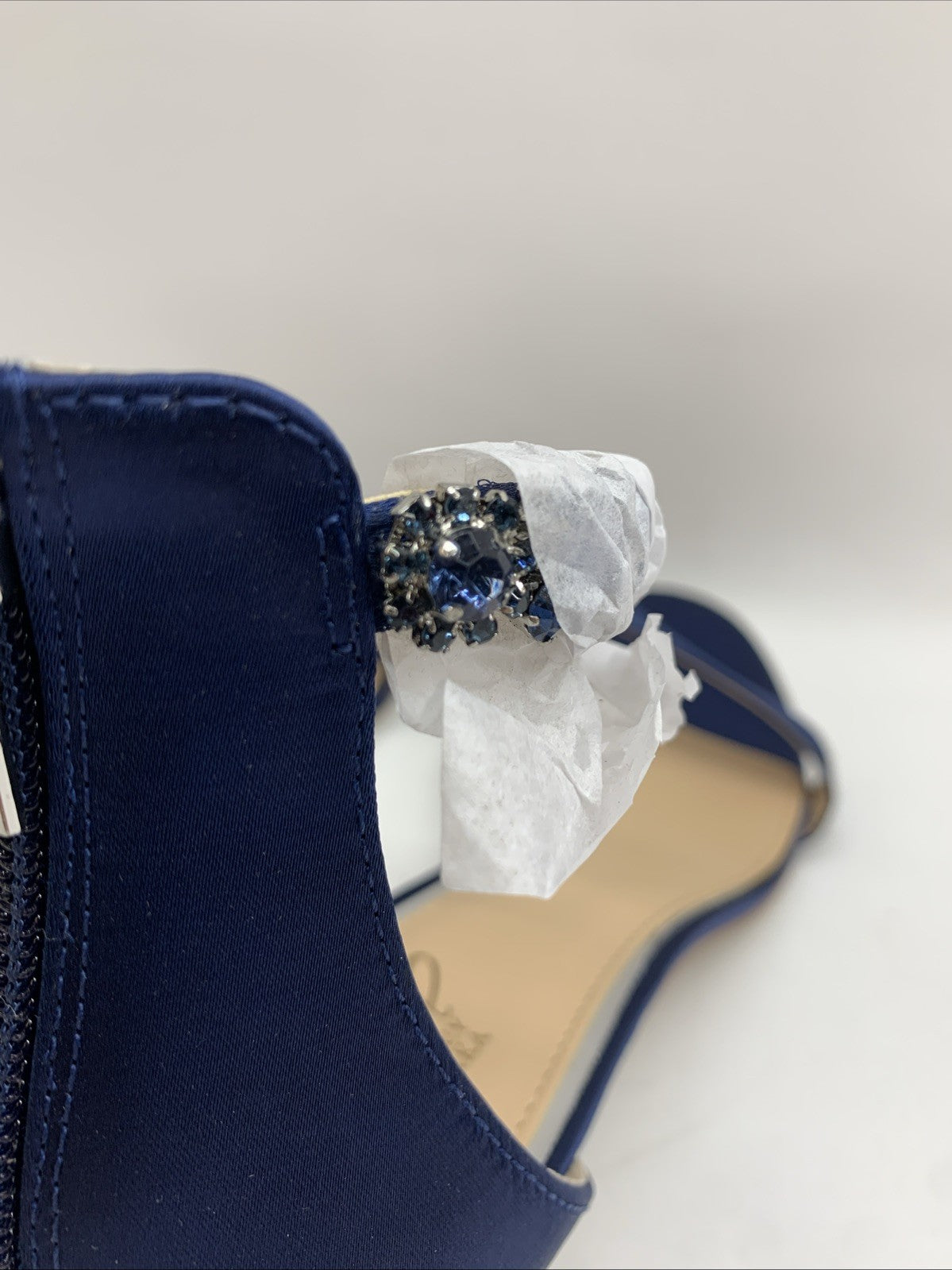 BADGLEY MISCHKA Jewel Catalina Navy Ankle Strap Block Heel Sandal JW4014 Size 11