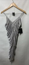 Norma Kamali Women's Silver Ruched V-Neck Mini Dress Evening Party Size S/36