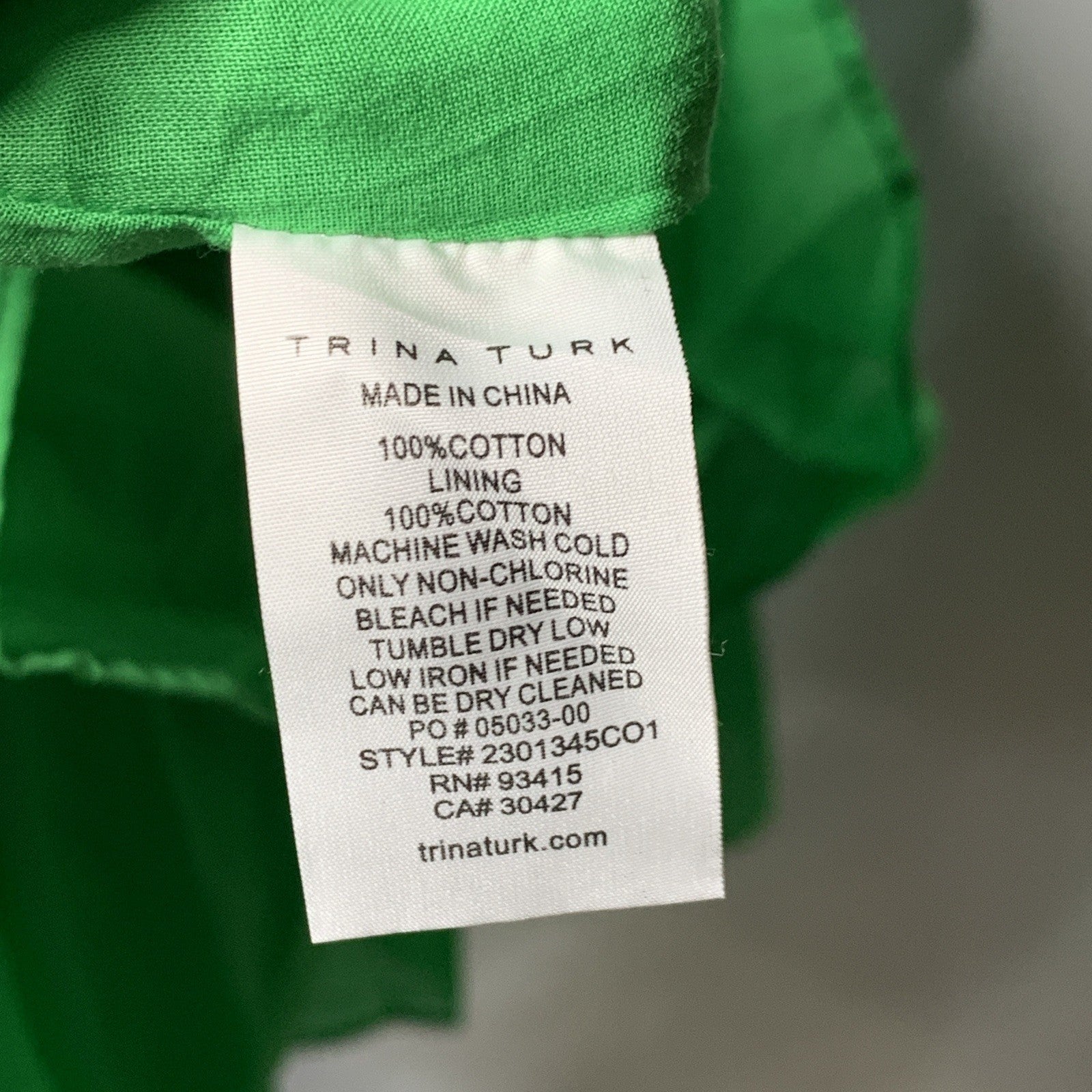 Trina Turk Women A Line Cotton Dress S Green Pull On V-neck Long Balloon Sleeve