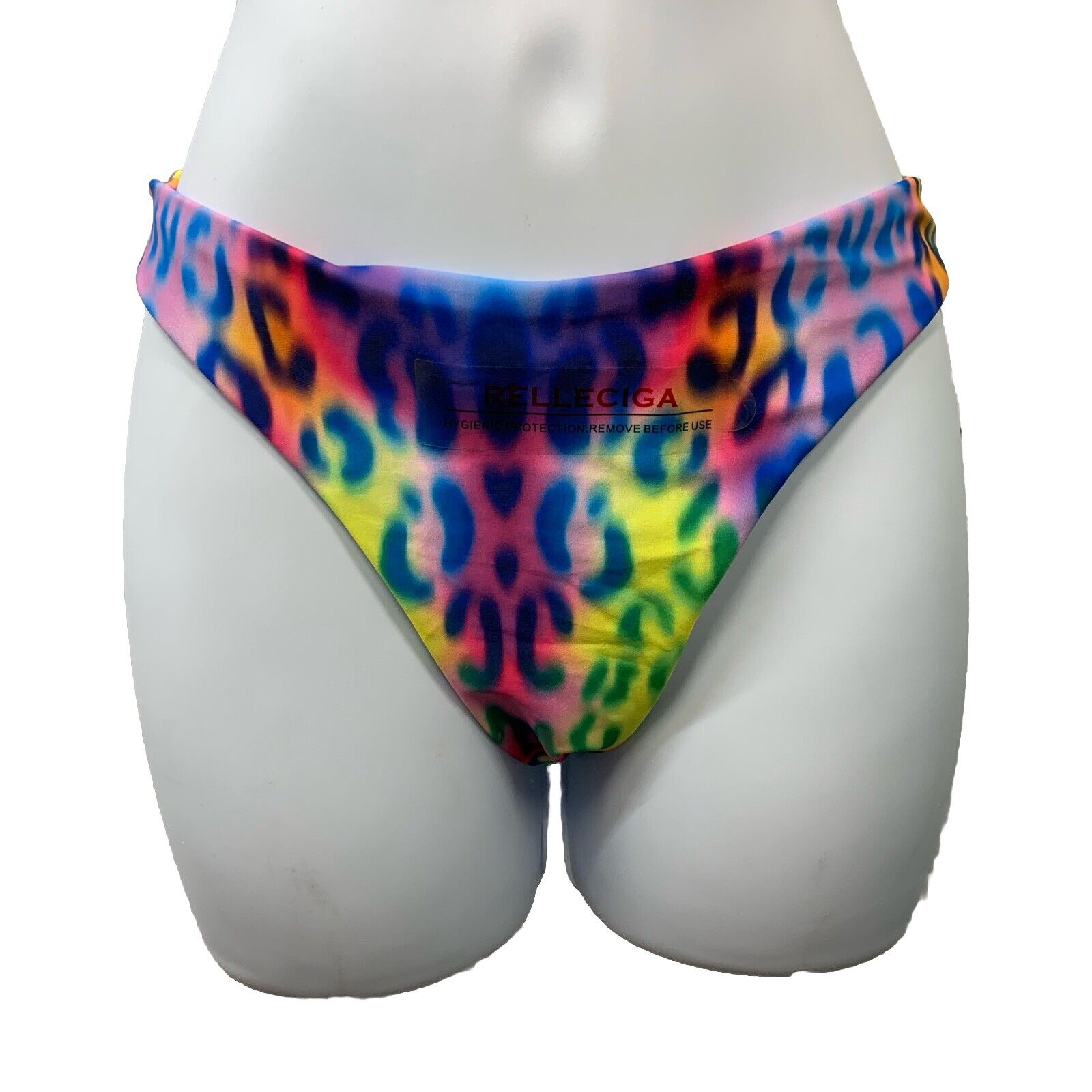 Relleciga Bikini Bottom Neon Floral Cheeky Swim Bottom Gold Detail Underwear S