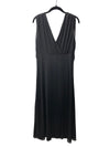 Black Anne Klein sleeveless midi dress with V-neck and empire waist, size MD, styled on a hanger.