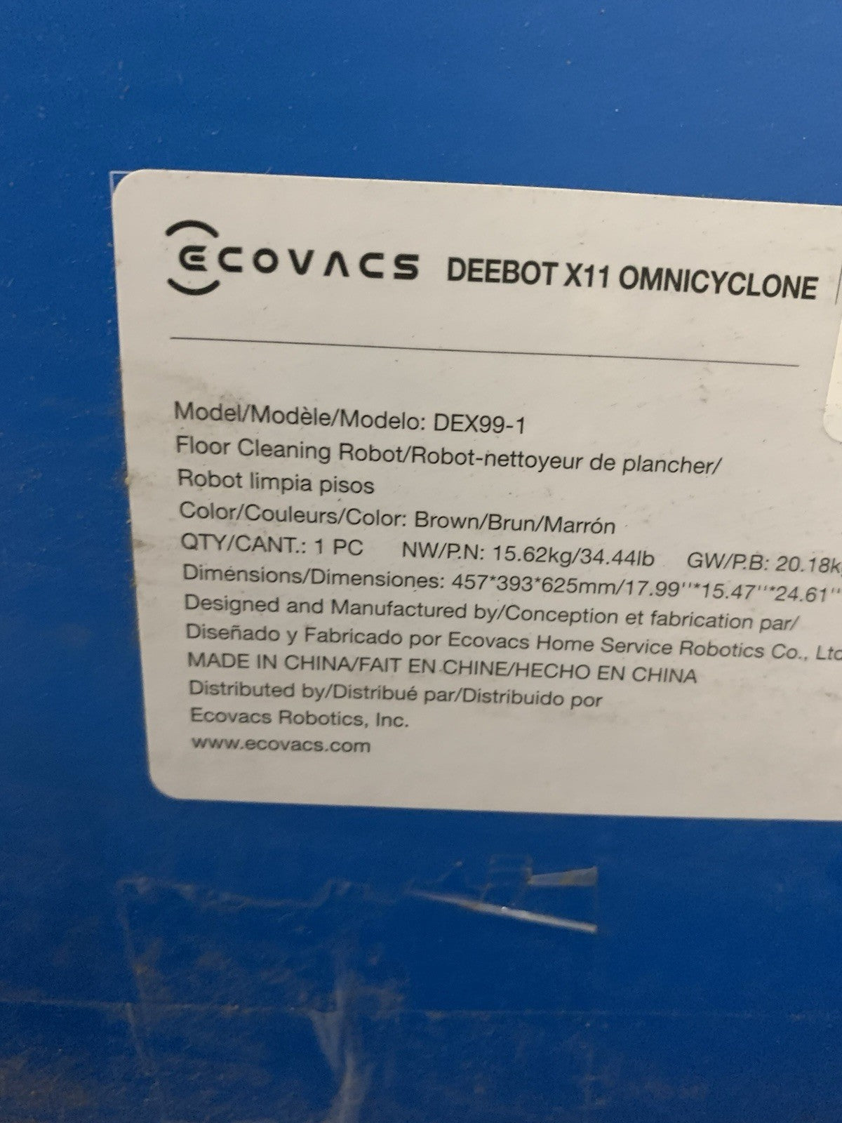 ECOVACS DEEBOT X11 OmniCyclone Robot Vacuum & Mop for Large Homes Pet Hair USED