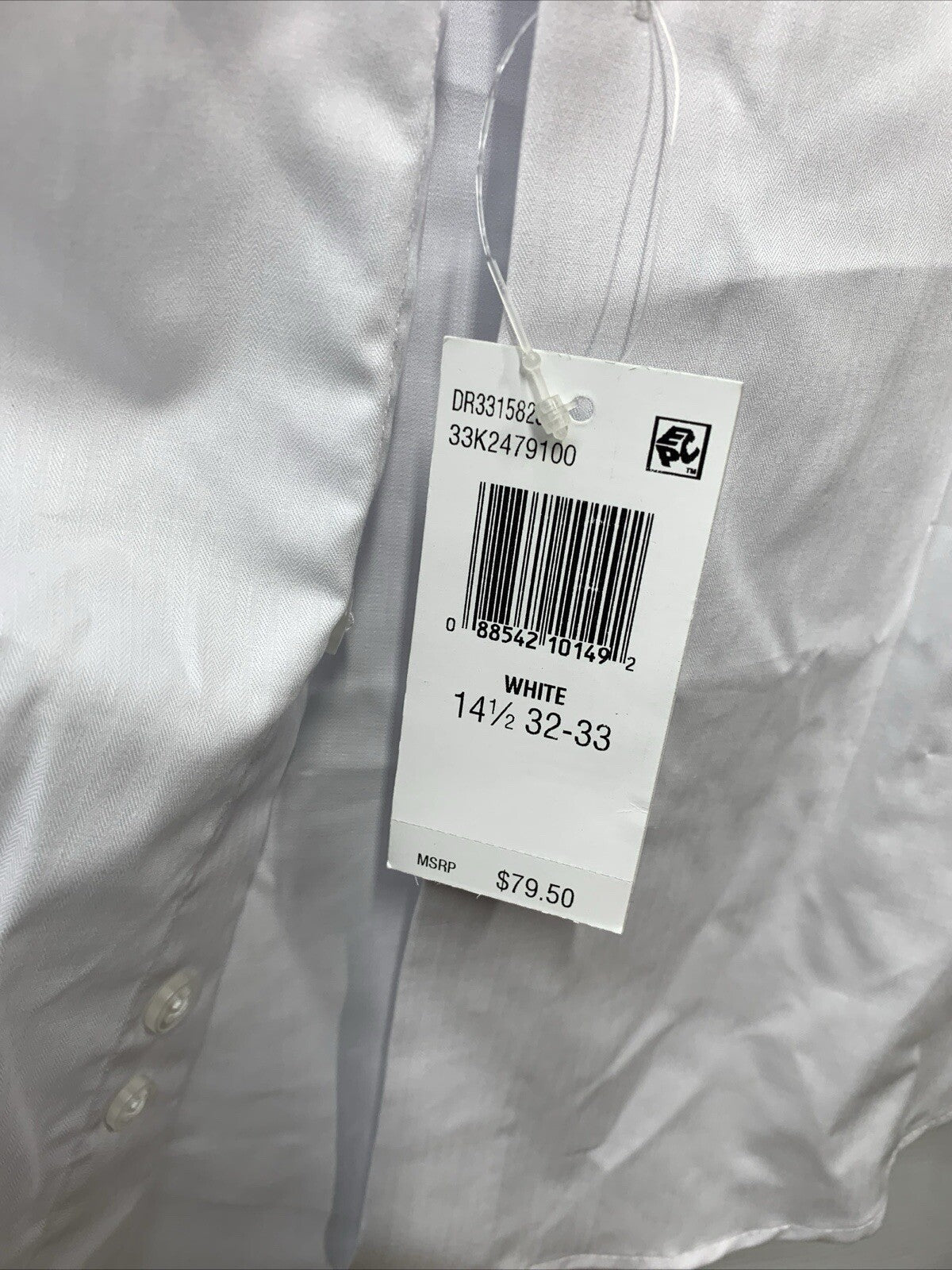 Calvin Klein Men Slim-Fit White Herringbone Non-Iron Dress Shirt Size 14.5 32/33