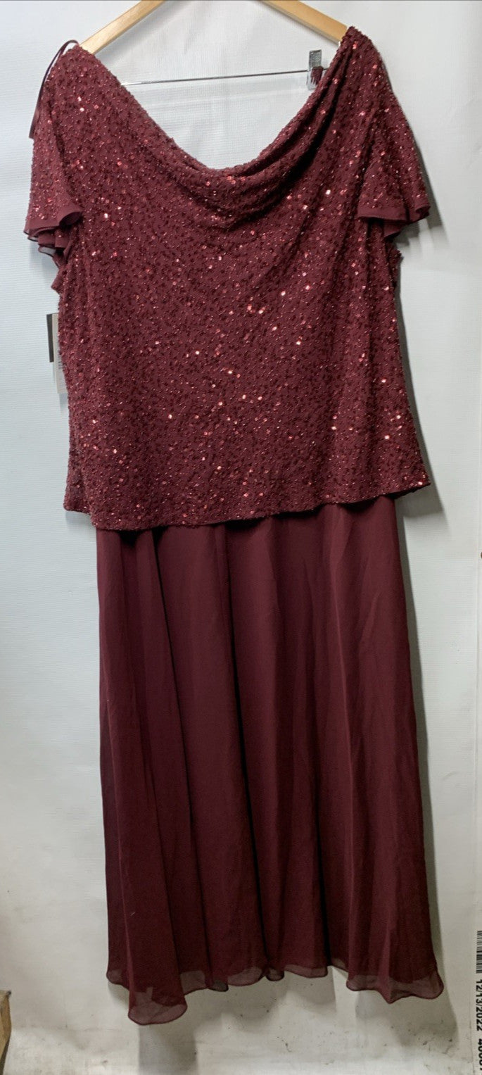 J Kara Women's Beaded Cowl Neck Flutter Sleeve Dress Cranberry Plus Size 22W