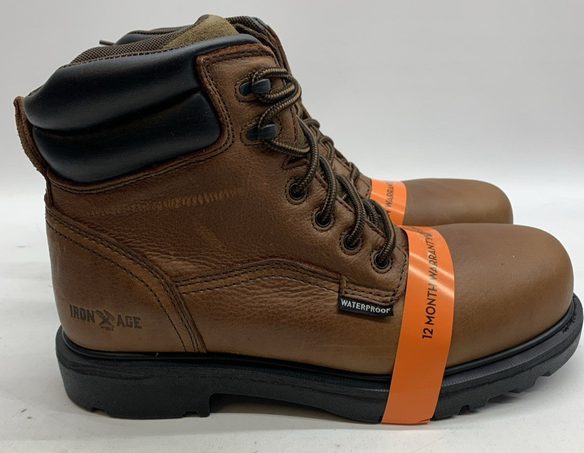 Iron Age Hauler 6” Plain Toe Waterproof Work Boot Size 8.5 Brown IA0160 Lace-up