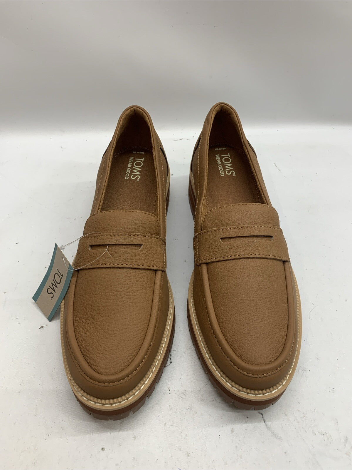 Women's Shoes TOMS CARA Casual Leather Lug Loafers 10W Tan Leather Slip-on NWT
