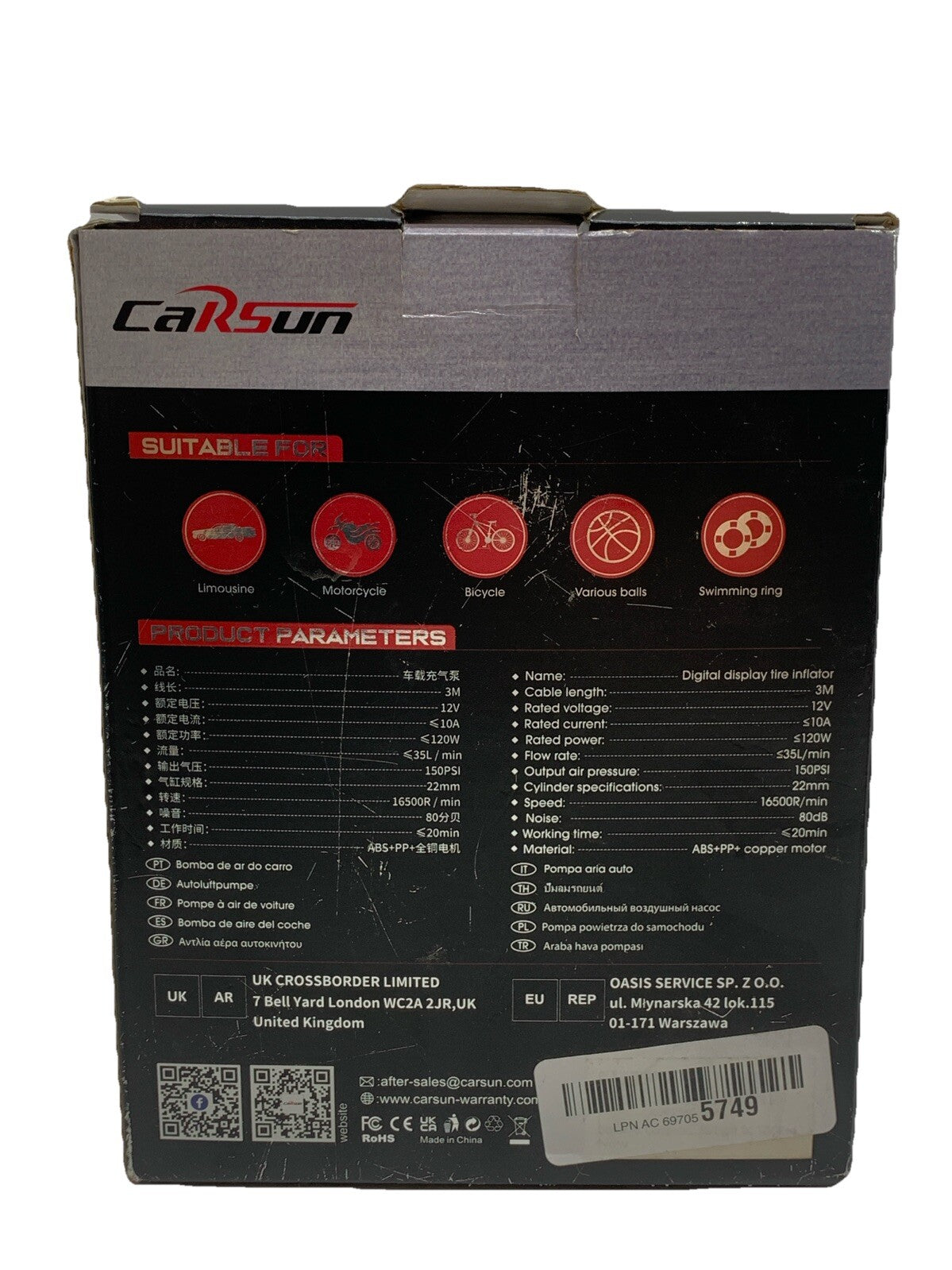 Portable Automobile Air Tire Inflation LED Lamp Tire Compression Pump C1399-1