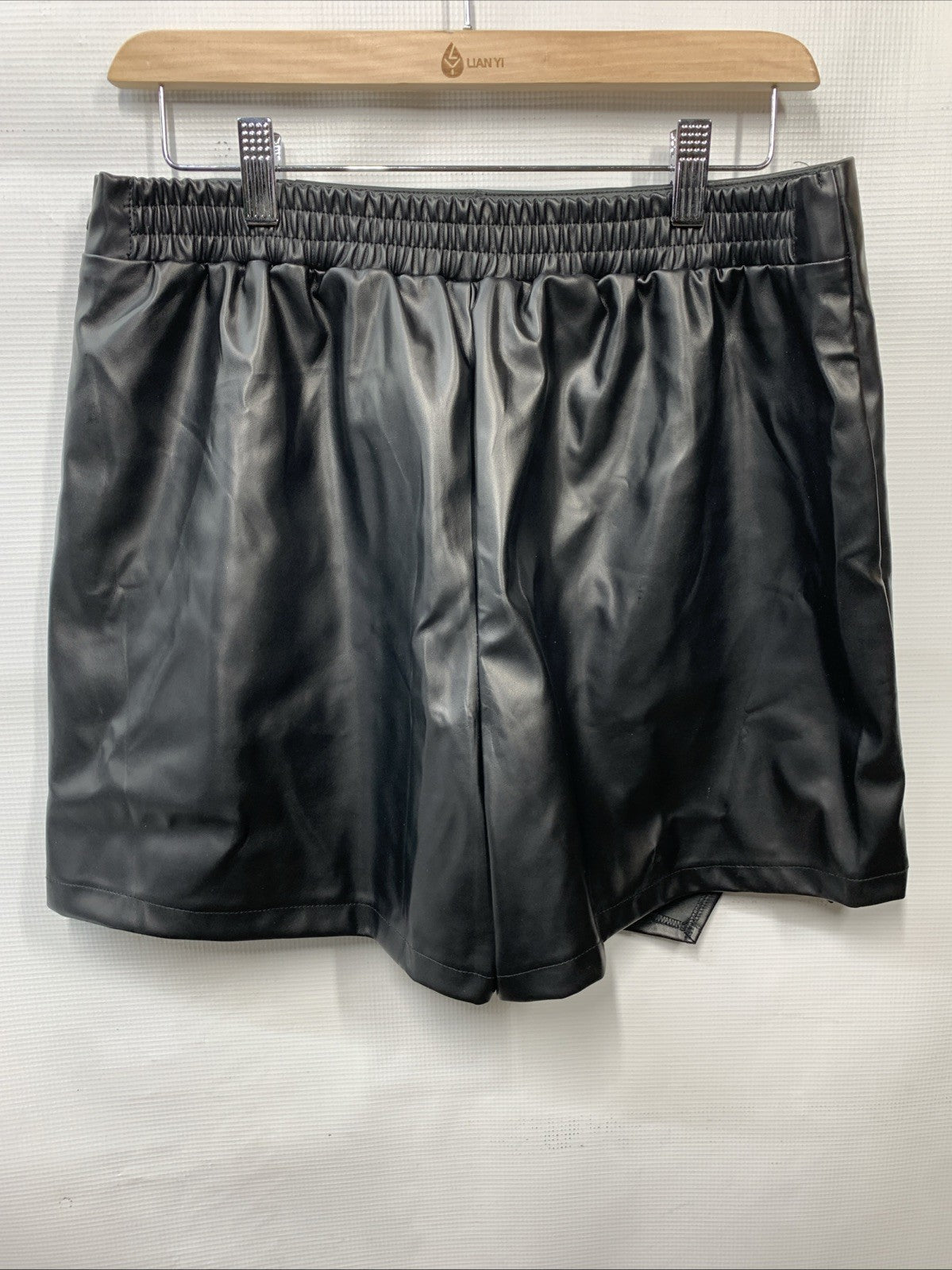 Grace Karin Women's Pleather Pull Up Elastic Waist Skort Size L Casual Black