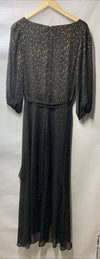Black DKNY women's cold shoulder gown with double straps and 3/4 sleeves, size 12, elegant evening dress.