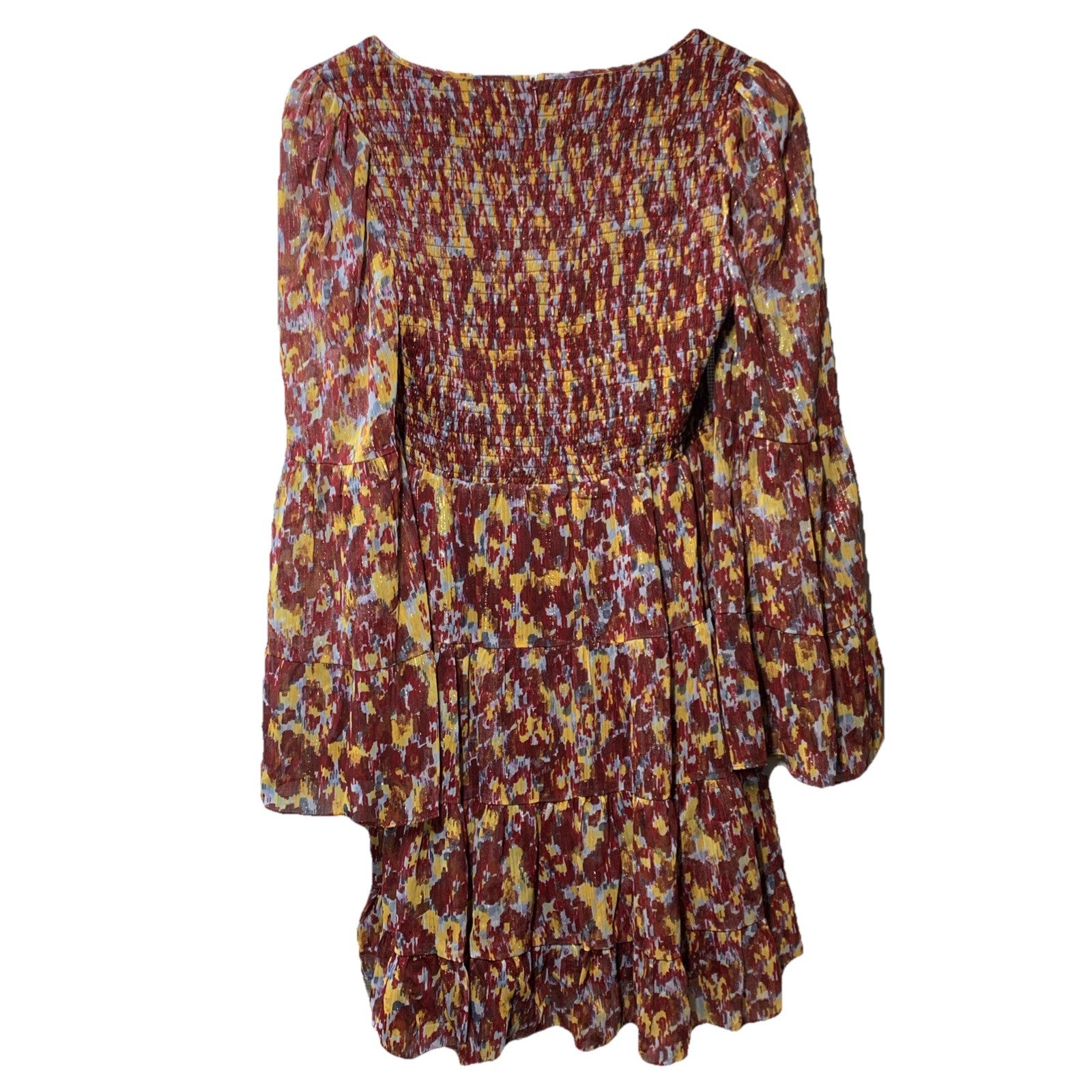 Likely Polina Mini Dress Women's Party Size 4 Red Multi Color Lon Sleeve V-neck