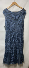 Alex Evenings Womens Short Embroidered Cocktail Party Dress Size 16 Vintage Blue