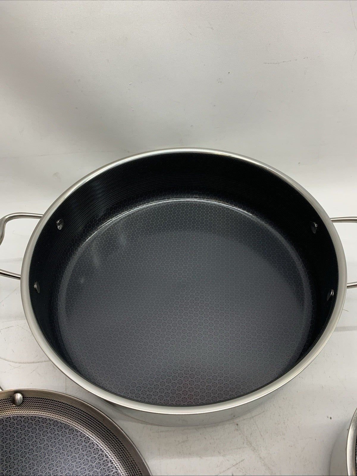 HexClad Hybrid Stainless Steel Cookware 5-Piece Set w/Cover Lid & Griddle USED