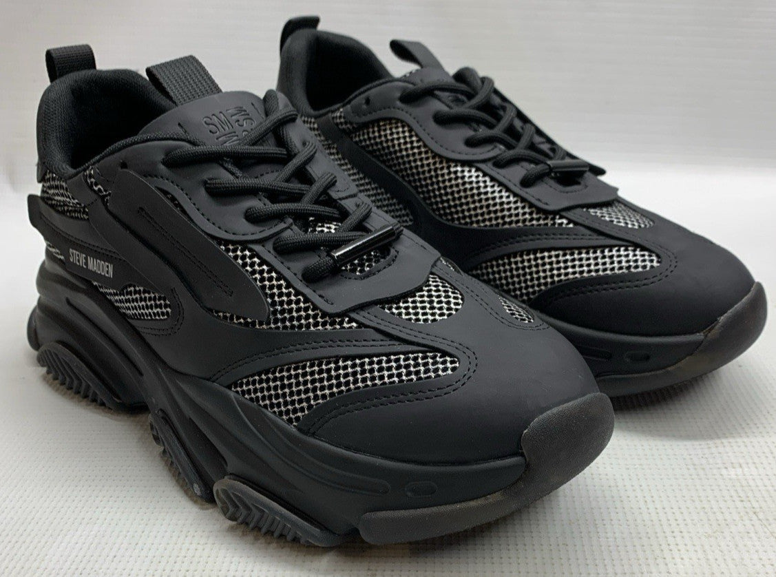 Steve Madden Mens Possession Platform Sneaker 10.5M Black Sliver Mesh Lace-up