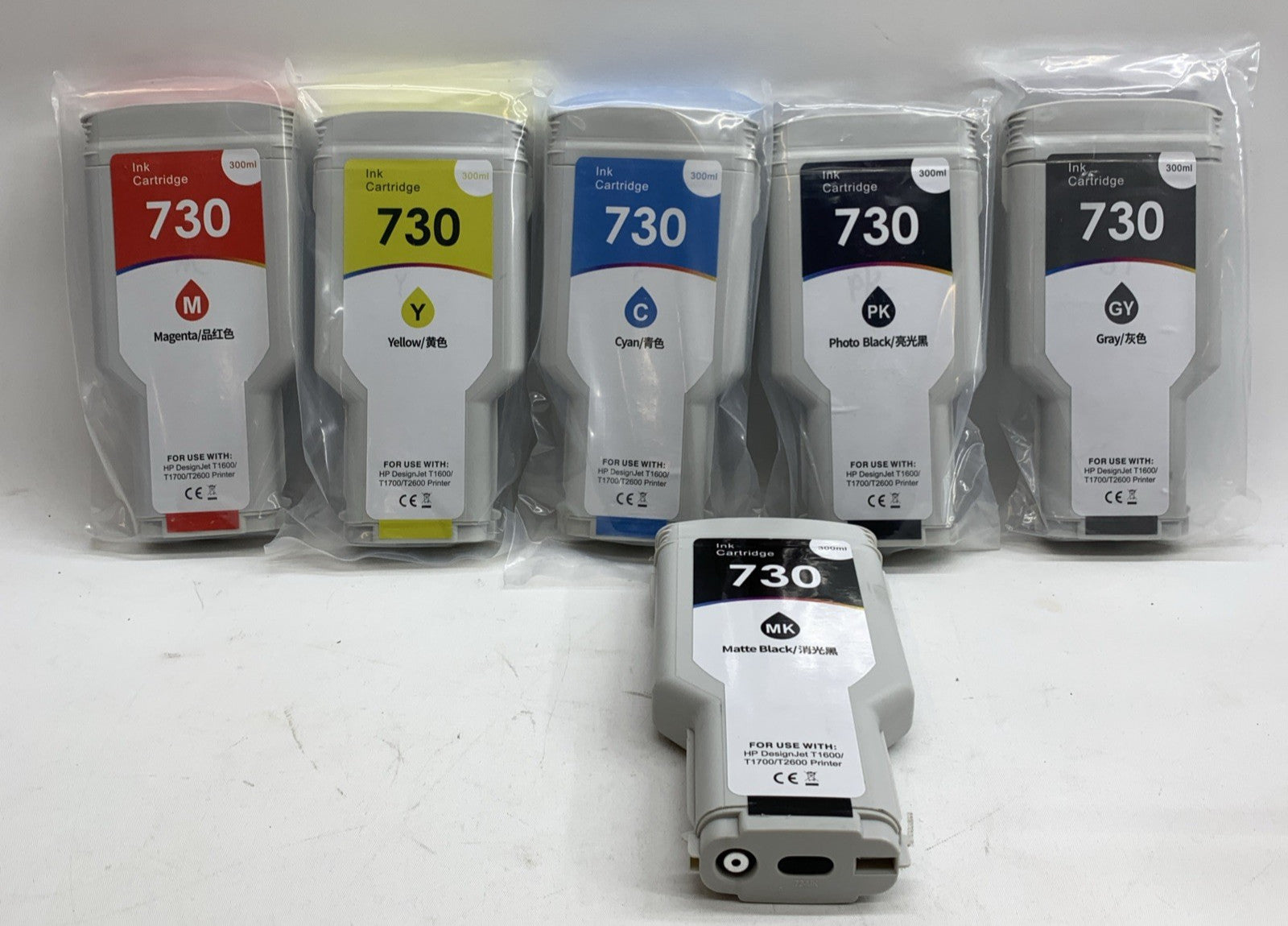 730 Ink Cartridges 300ML 6-Pack P2V68A P2V69A P2V70A P2V71A P2V72A P2V73A 730