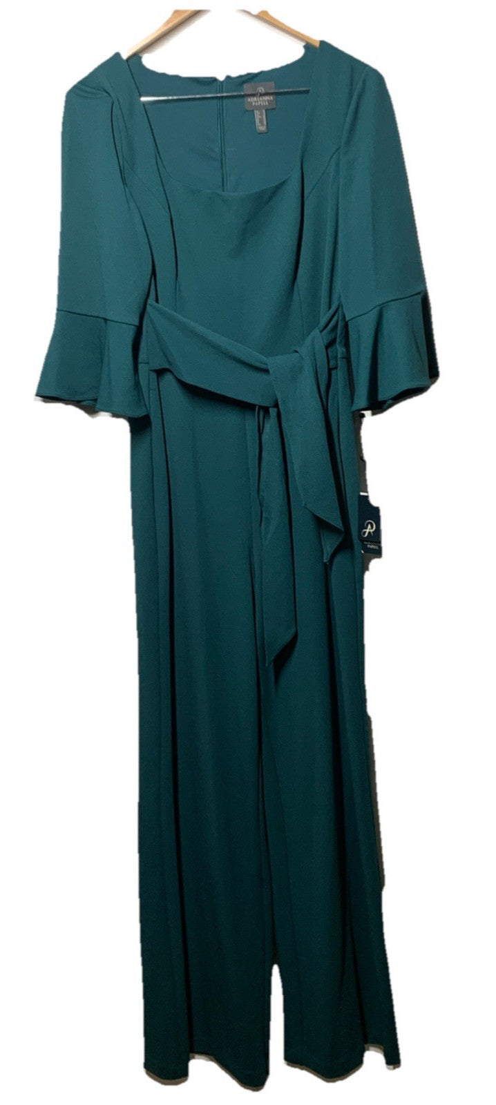 Adrianna Papell 3/4 Sleeve Bell Sleeve Tie Waist Straight Leg Jumpsuit Size 14